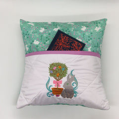 Reading Cushion - Rabbit With Tree In Green