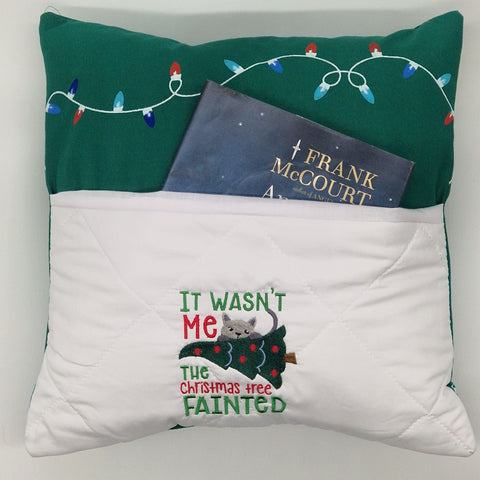 Book Cushion - Christmas Tree Cat Green