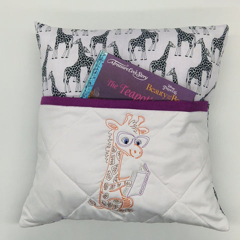 Book Cushion - Giraffe Reading