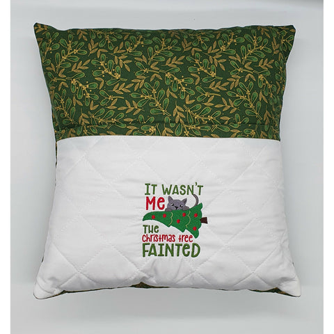 Book Cushion - Christmas Tree Cat Green